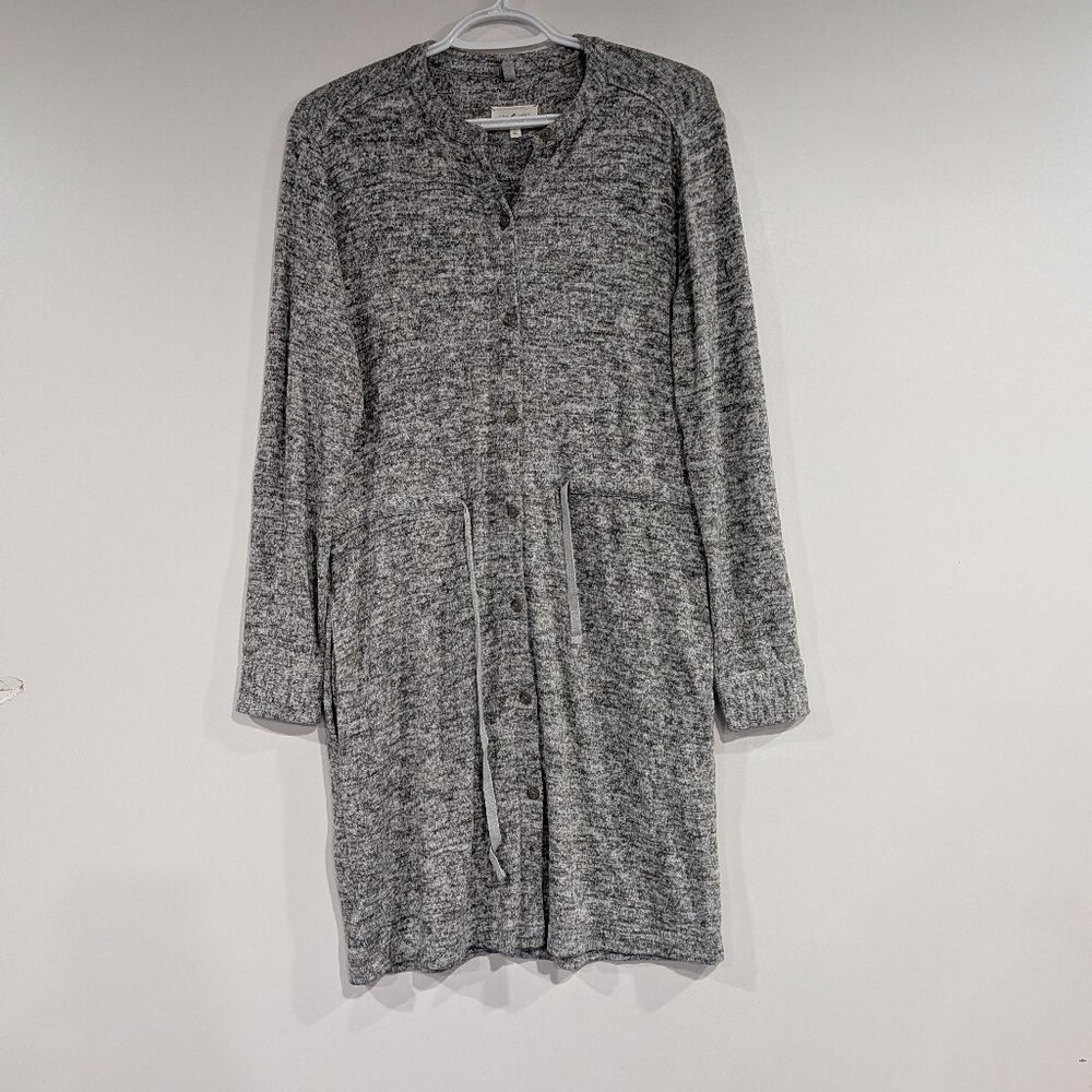 Lou & Grey Drawstring Long Sleeve Dress Space Dye Heather Grey Size Small